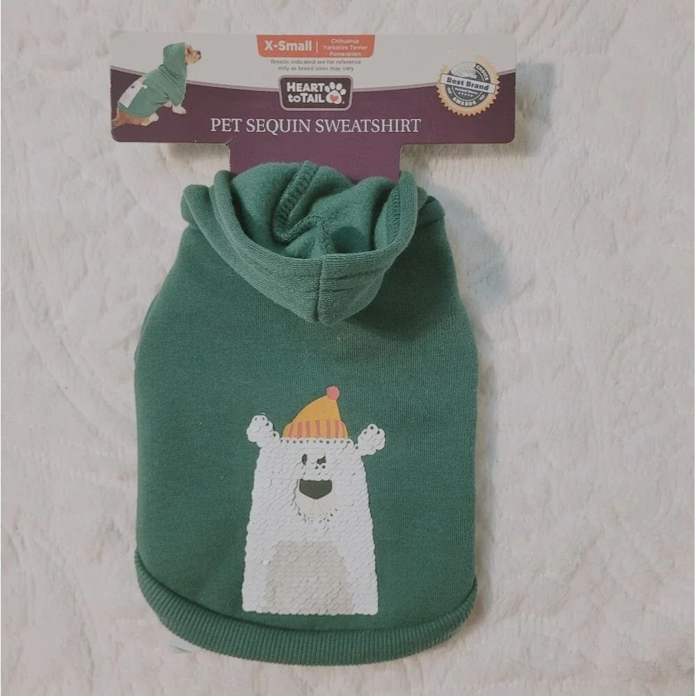 Heart to Tail Pet Hoodie Sweatshirt with Sequin Flip Polar Bear XS X-Small New
